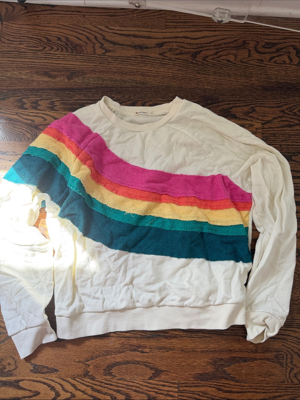 Marine Layer Cream Sweater with Pink, Orange, Yellow & Teal Stripes
